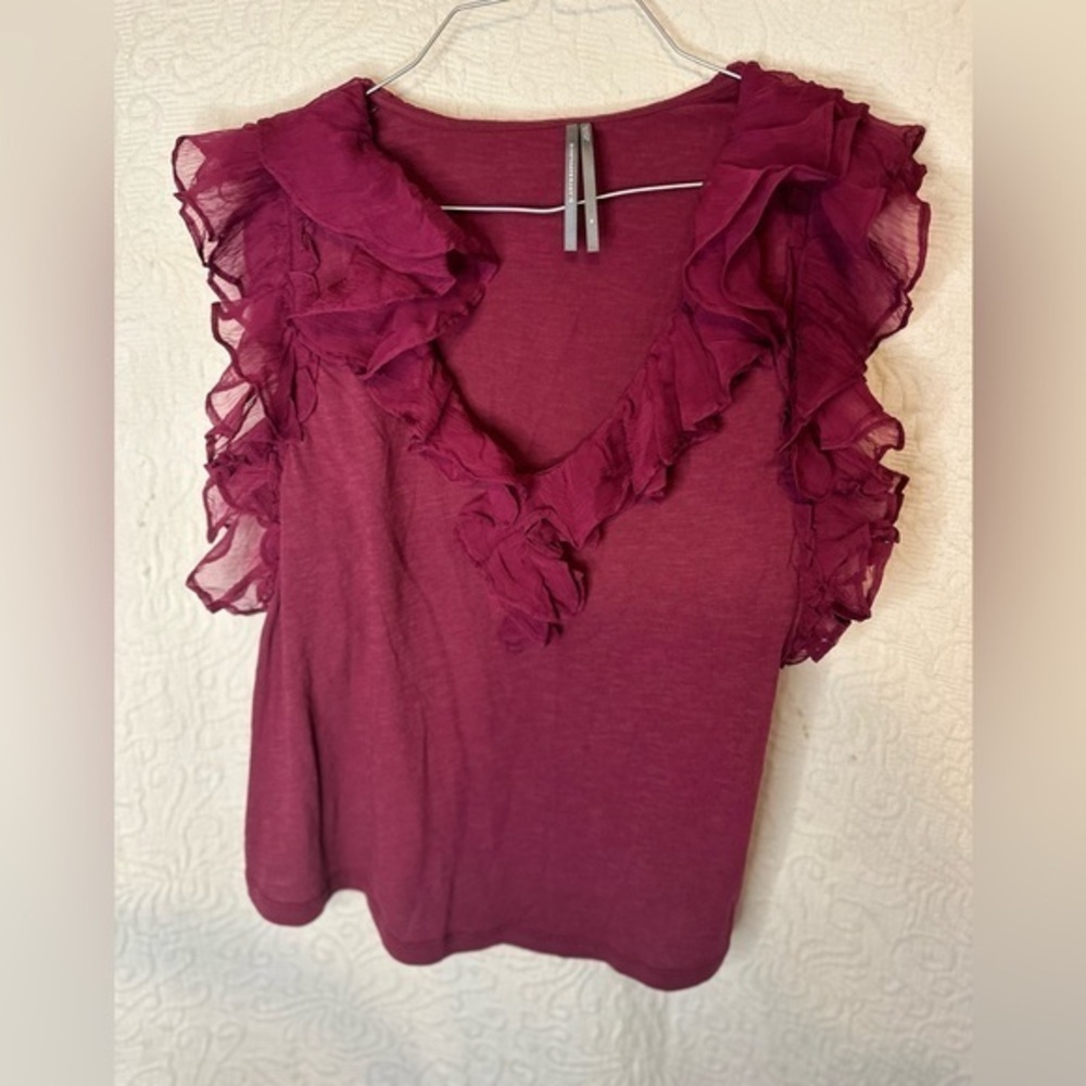 Anthropologie Burgundy Ruffle Tank Top